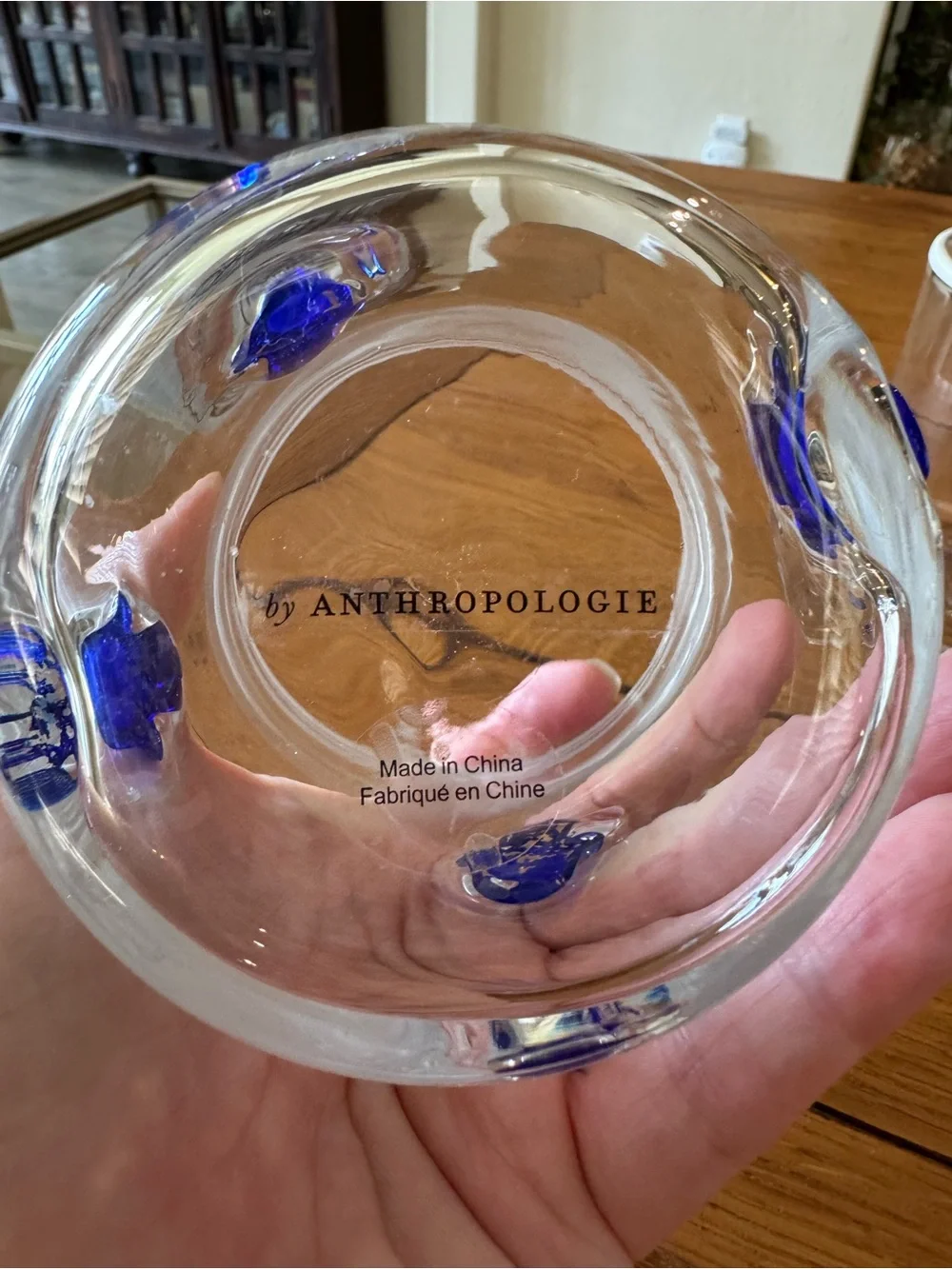 NWT Pair of Anthropologie Clear Juice Glass with Blue Hamsa Motifs